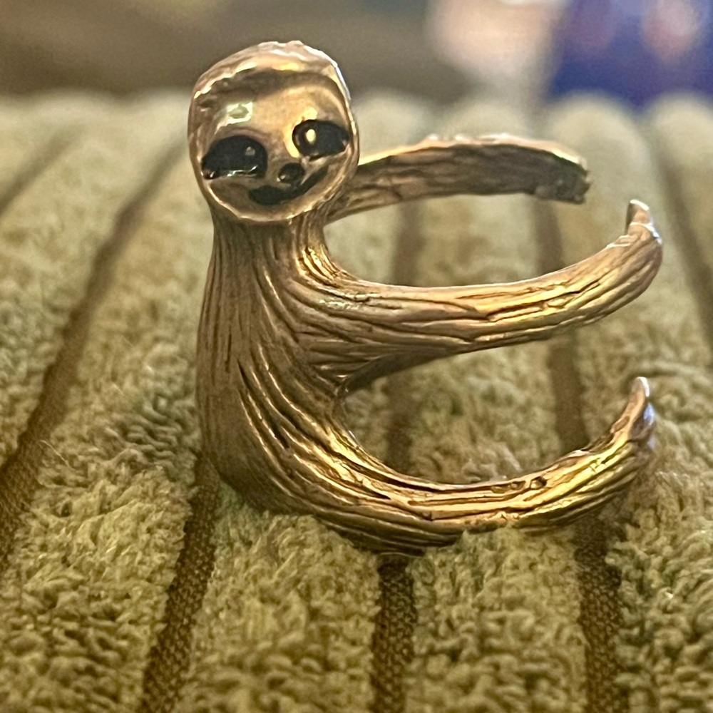 Hand crafted, adjustable sloth ring- cute and unique!!